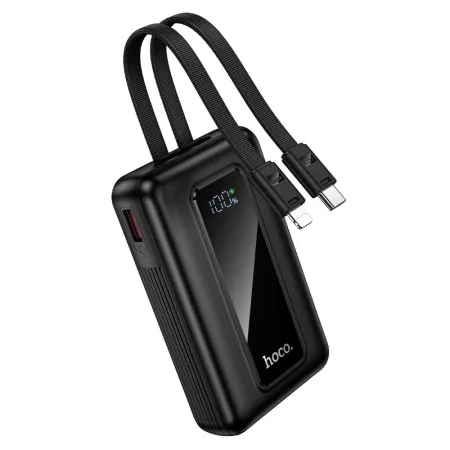 Powerbank 10000 mAh QC PD 22,5W z wbudowanymi kablami USB C + Lightning Hoco J162 czarny