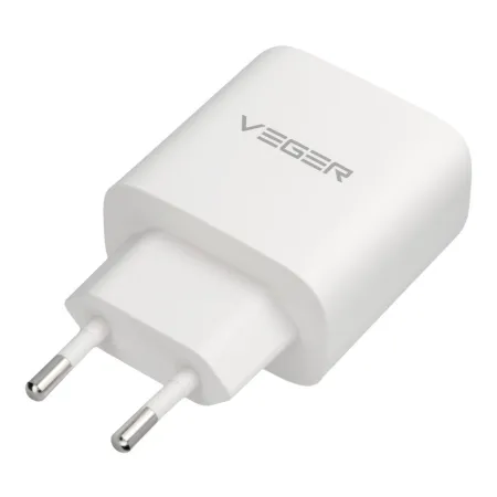 Ładowarka sieciowa do telefonu VEGER USB A + Typ C PD QC3.0 3,25A 65W + kabel USB C do USB C TR67 biała