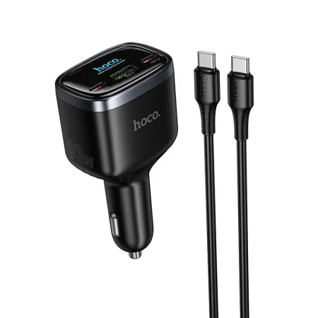 Ładowarka samochodowa Hoco USB A + 2x USB C QC3.0 PD 93W + kabel C do C Z70 czarna