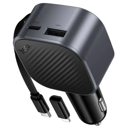 Ładowarka samochodowa Hoco USB A + USB C QC3.0 PD 45W + ze zwijanym kablem USB C Z68 czarna