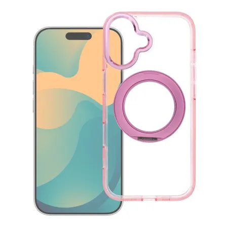 Etui na iPhone 15 PRO Frame Circle Stand zgodne z MagSafe różowe