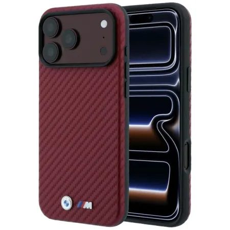 BMW futerał do IPHONE 18 Pro/17 Pro kompatybilny z MagSafe (Carbon Metal Logo) burgundowy
