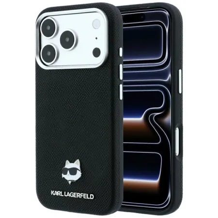 KARL LAGERFELD futerał do IPHONE 18 Pro Max/ 17 Pro Max kompatybilny z MagSafe (Grained Choupette Head Metal) czarny