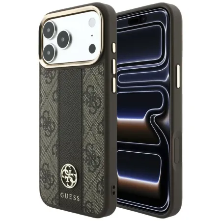 GUESS futerał do IPHONE 18 Pro/17 Pro kompatybilny z MagSafe (Stripe Round and Classic Logos 4G) brązowy
