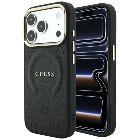 GUESS futerał do IPHONE 18 Pro/17 Pro kompatybilny z MagSafe (Saffiano Peony Ring) czarny