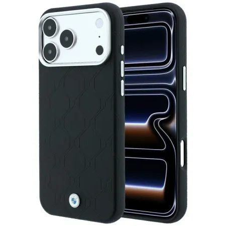BMW futerał do IPHONE 18 Pro Max/17 Pro Max kompatybilny z MagSafe (Sign Deboss Quilted Metal Logo) czarny