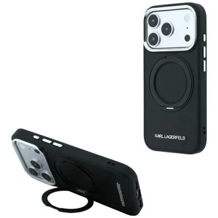 KARL LAGERFELD futerał do IPHONE 18 Pro/17 Pro kompatybilny z MagSafe (Ring Stand 360 Saffiano Classic Logo) czarny