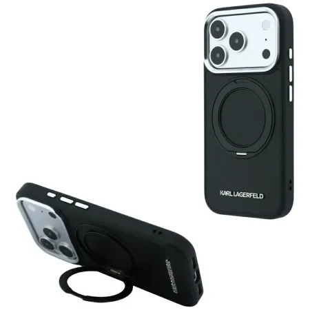 KARL LAGERFELD futerał do IPHONE 18 Pro Max/17 Pro Max kompatybilny z MagSafe (Ring Stand 360 Saffiano Classic Logo) czarny