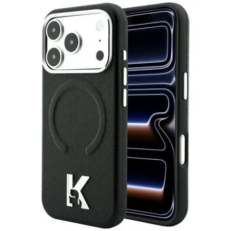 KARL LAGERFELD futerał do IPHONE 18 Pro/17 Pro kompatybilny z MagSafe (Grained Embossed Ring & Kameo Logo) czarny