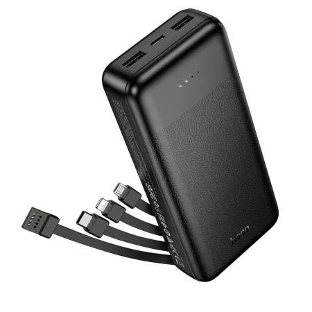 Powerbank Hoco 20000 mAh 2A z czterema wbudowanymi kablami USB A + USB C+ Lightning + Micro USB J163A czarny