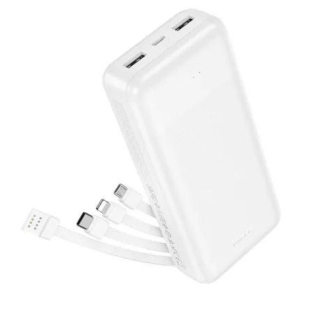 Powerbank Hoco 20000 mAh 2A z czterema wbudowanymi kablami USB A + USB C+ Lightning + Micro USB J163A biały